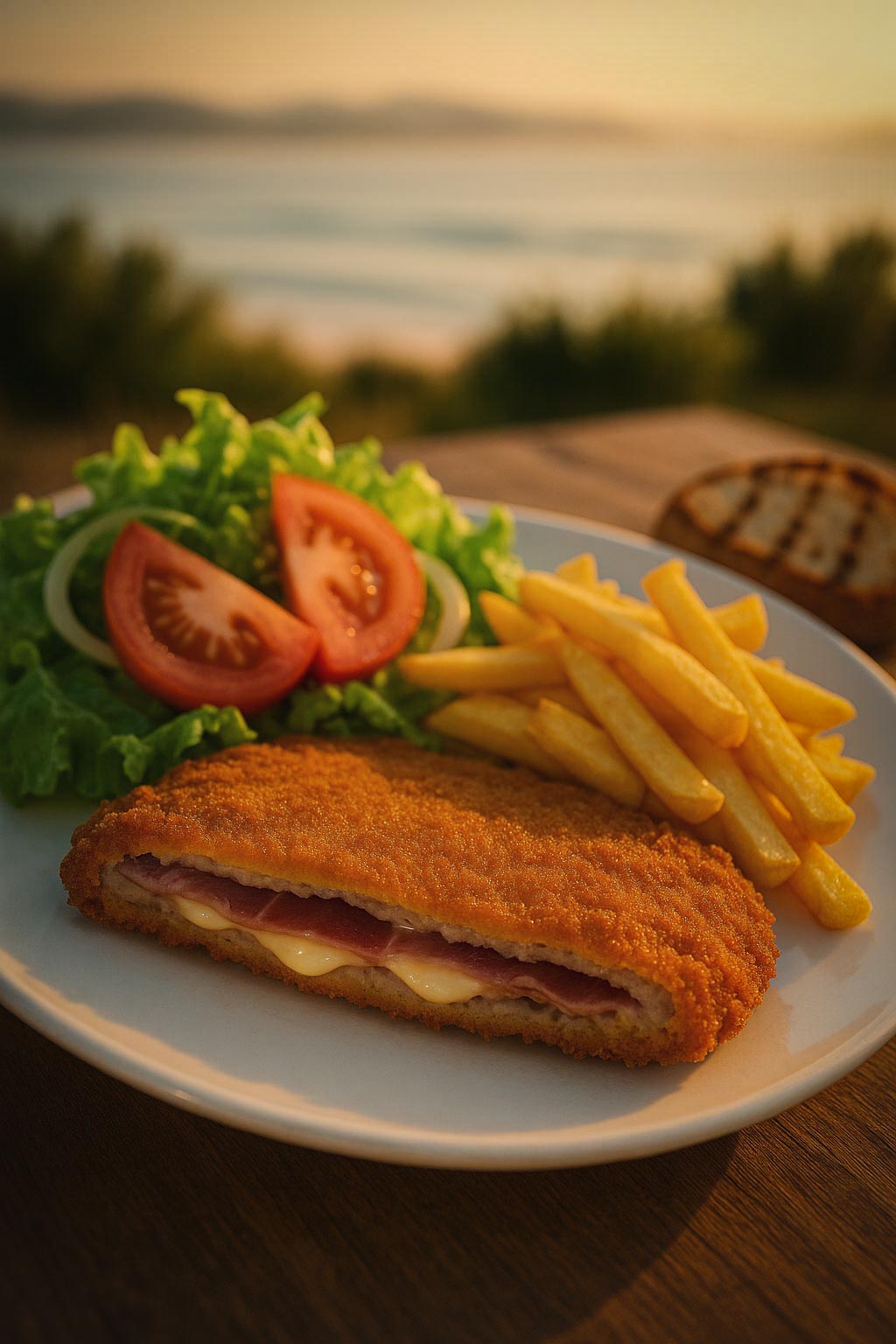 Cachopo casero servido en La Molona Bar dentro de Camping Mola en Loredo, Cantabria.